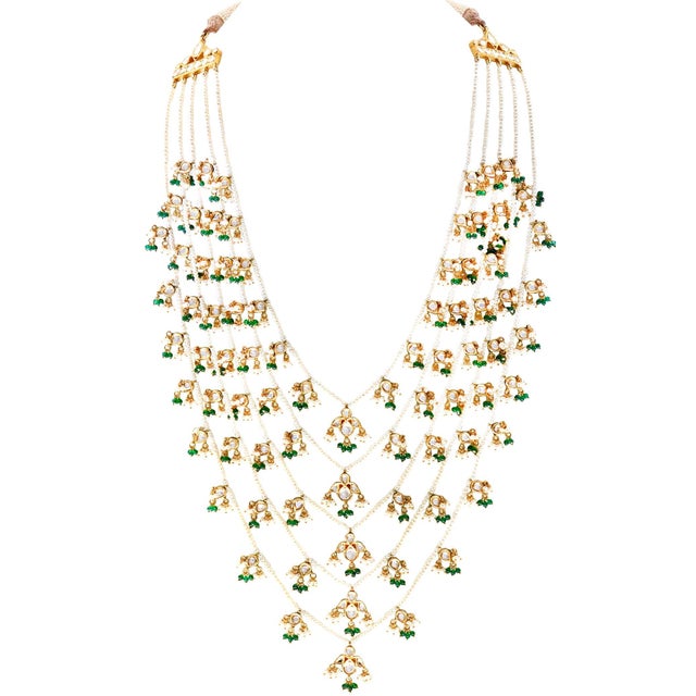 Traditional Kundan 5 Layer Polki Rose Cut Diamond 18 K Bridal Set and Chand Bali For Sale In New York - Image 6 of 8