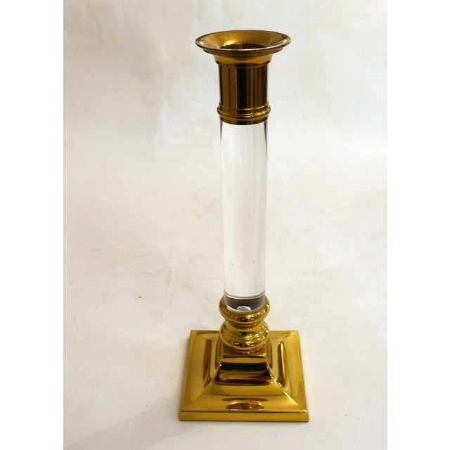 Vintage Column Candleholder in Gilded Brass and Transparent Acrylic Glass, 1970s For Sale - Image 6 of 10