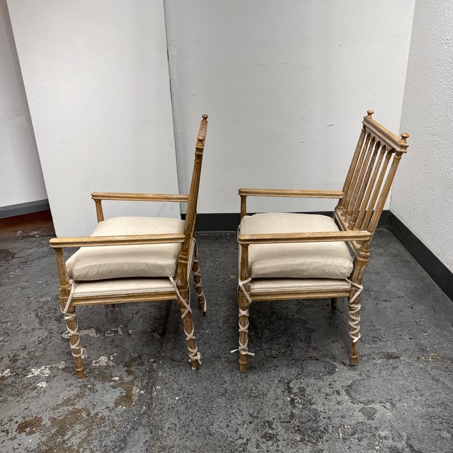 Matthew Izzo Collection Barnaby French Country Pine Wood Armchairs, Pair For Sale In San Francisco - Image 6 of 12