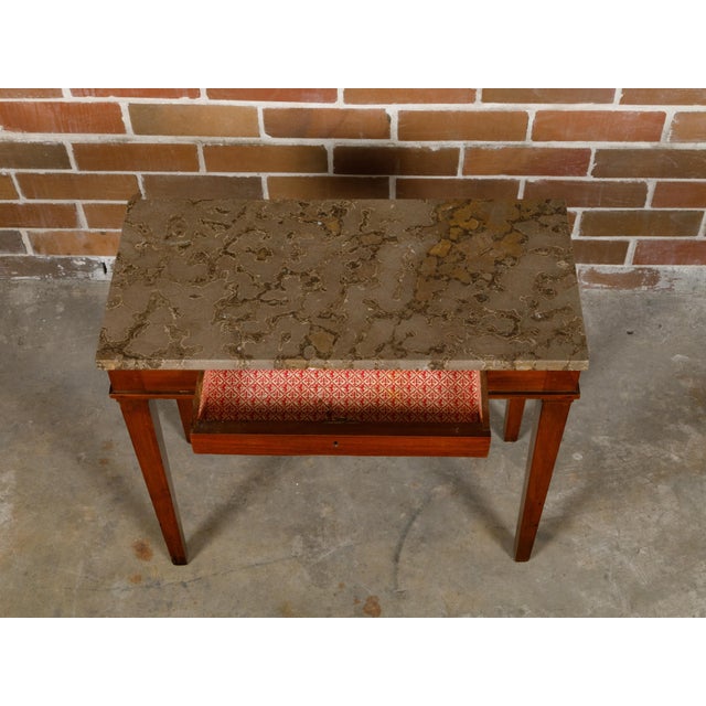 Walnut French 19th Century Console Table with Variegated Marble Top For Sale - Image 11 of 12