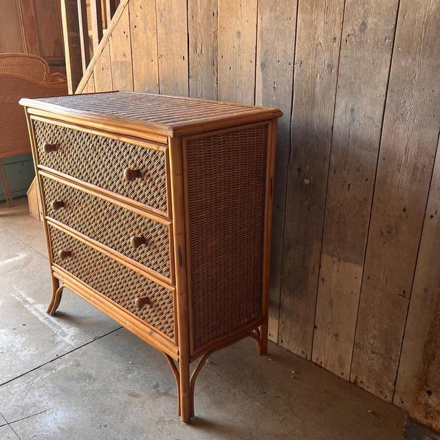 Vintage Bamboo and Wicker Chest of Drawers For Sale - Image 6 of 13