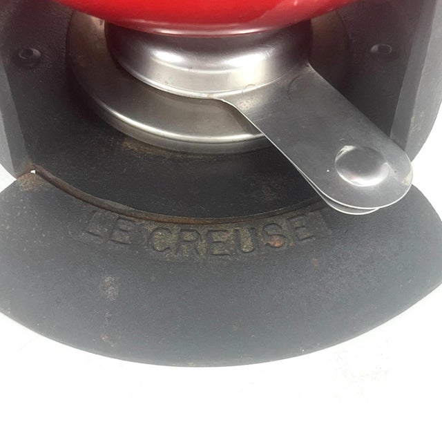 Memphis Vintage Red Fondue Set in Enameled Cast Iron Cousances by Le Creuset, 1980s For Sale - Image 3 of 16