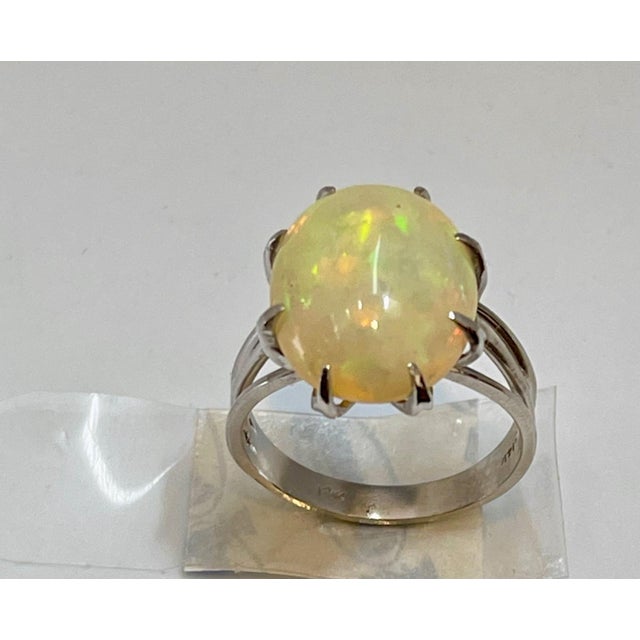 Large Oval Shape 8 Carat oval Shape Cocktail Ring 14 Karat White Gold, Estate oval /round Natural Opal A classic, Cocktail...