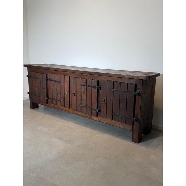 Large Brutalist Wood Sideboard with Hand-Forged Iron Hardware For Sale - Image 6 of 6