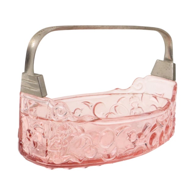 French Pink Depression Glass Jardinière Bowl with Cherubs and Birds For Sale - Image 14 of 18