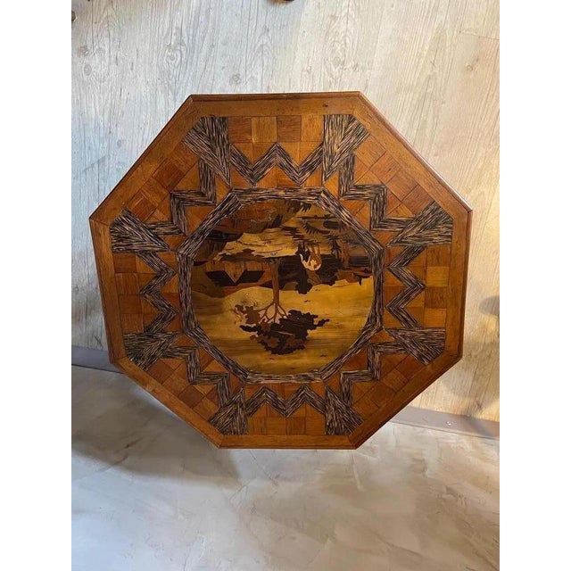 French Oak Marquetry Table, 1920s For Sale - Image 6 of 17