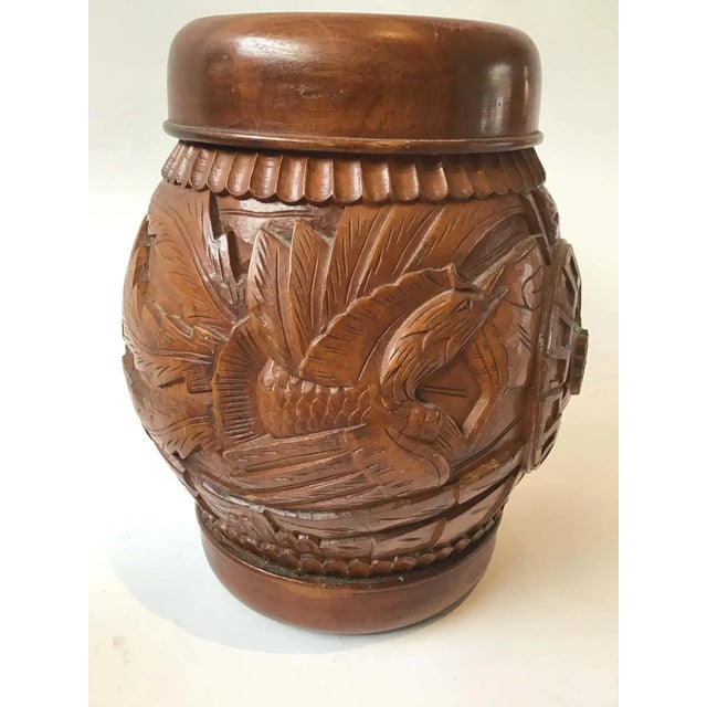 Coffee Carved Wood Asian Dragon Covered Jars - A Pair For Sale - Image 8 of 10