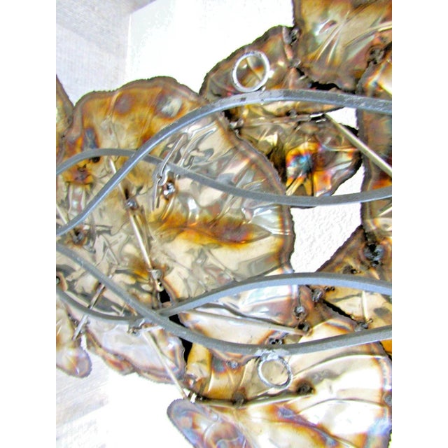 Vintage Brutalist Torch Cut Brass Lily Pad 67 Inch Wall Sculpture Attributed to Curtis Jere For Sale - Image 11 of 11