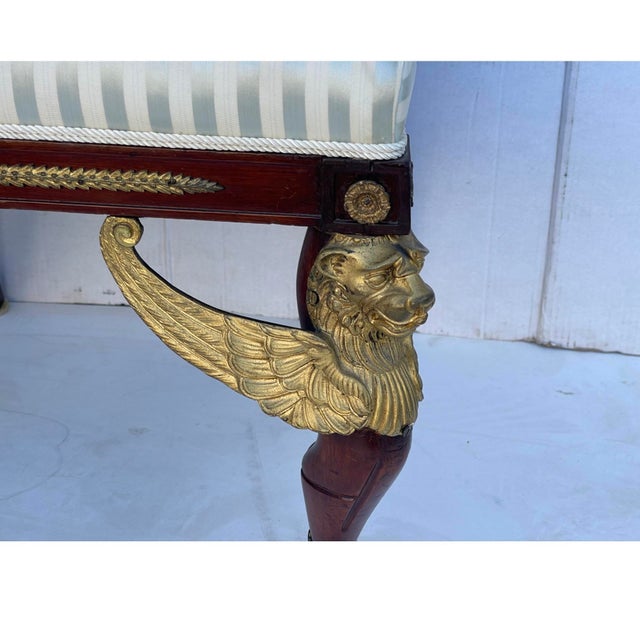 Brown Late 19th-C. French Empire Gilt Bronze Mahogany Side Chairs - Pair For Sale - Image 8 of 8