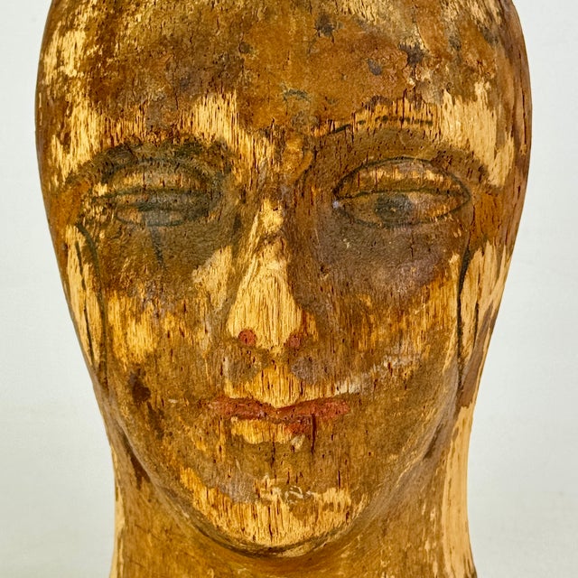 Early 20th Century Vintage French Milliners Winking Cork Mannequin Head Bust, Painted With Red Lips For Sale - Image 5 of 11