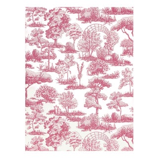 The House of Scalamandré Garden Toile Wallpaper, Raspberry For Sale