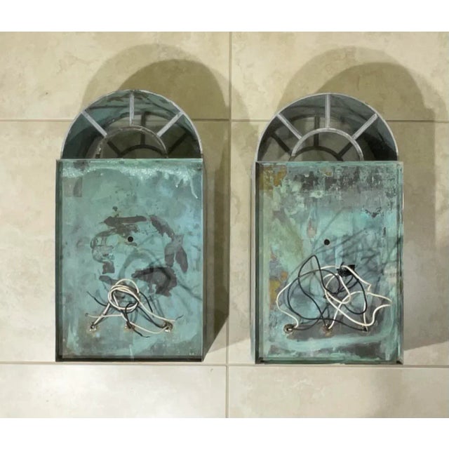 Mid-Century Modern Pair of Vintage Handcrafted Wall-Mounted Brass Lantern For Sale - Image 3 of 12