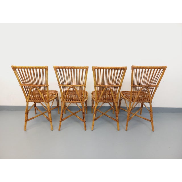 Vintage Rattan Chairs by Adrien Audoux & Frida Minet, 1960s, Set of 4 For Sale - Image 3 of 18