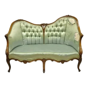 Antique French Louis XV Style Carved Walnut Double Hump Back Settee Loveseat