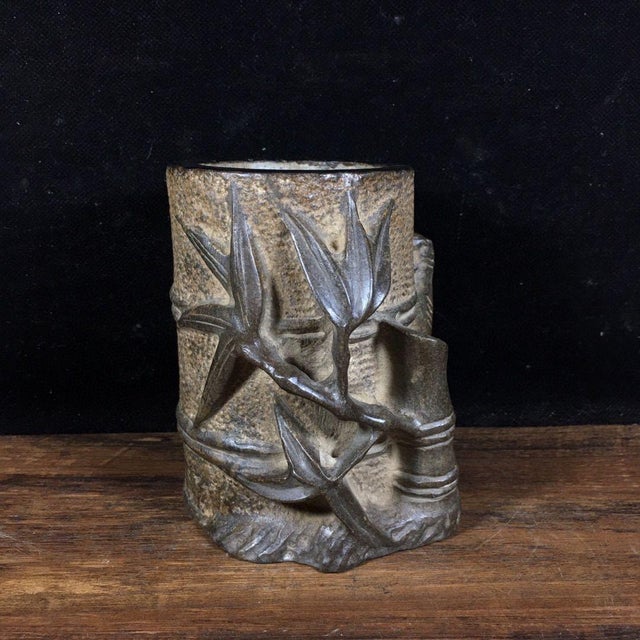 Late 20th Century Late 20th Century Chinese Bluestone Carved Bamboo-Joint Brush Pot For Sale - Image 5 of 9