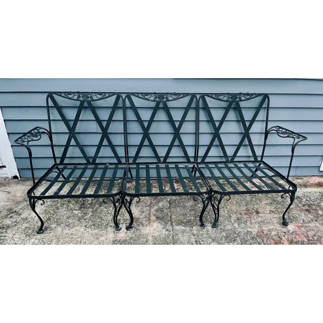 Vintage Woodard Outdoor Patio Sofa with Striped Cushions & Pillows For Sale - Image 9 of 10