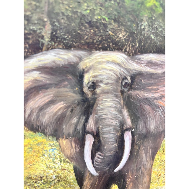 Canvas Featuring a Detailed Wildlife Portrait of an Elephant in Africa - Signed For Sale In Miami - Image 6 of 12