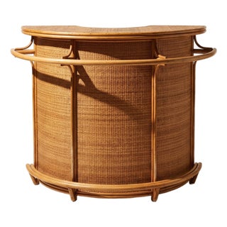 Half-Moon Bar in Rattan and Woven Wicker, 1960s-1970s For Sale