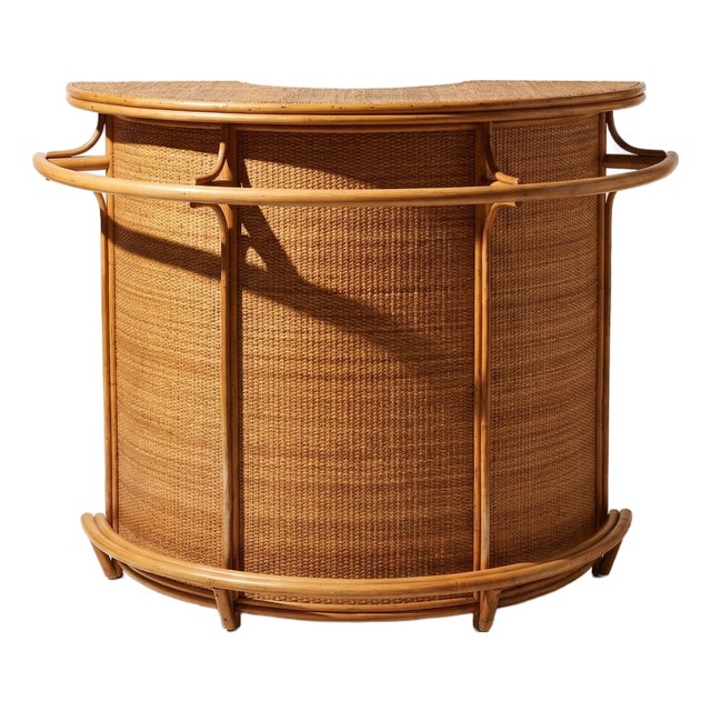 Half-Moon Bar in Rattan and Woven Wicker, 1960s-1970s For Sale