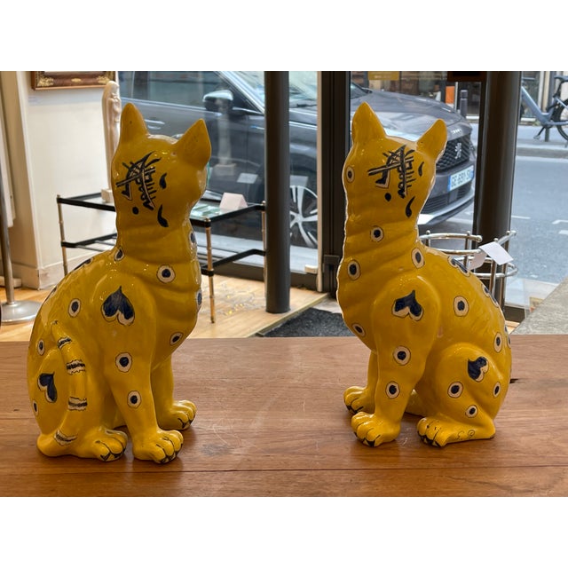 Glass Emile Gallé, Yellow Cats, 1800s, Ceramic, Set of 2 For Sale - Image 7 of 16
