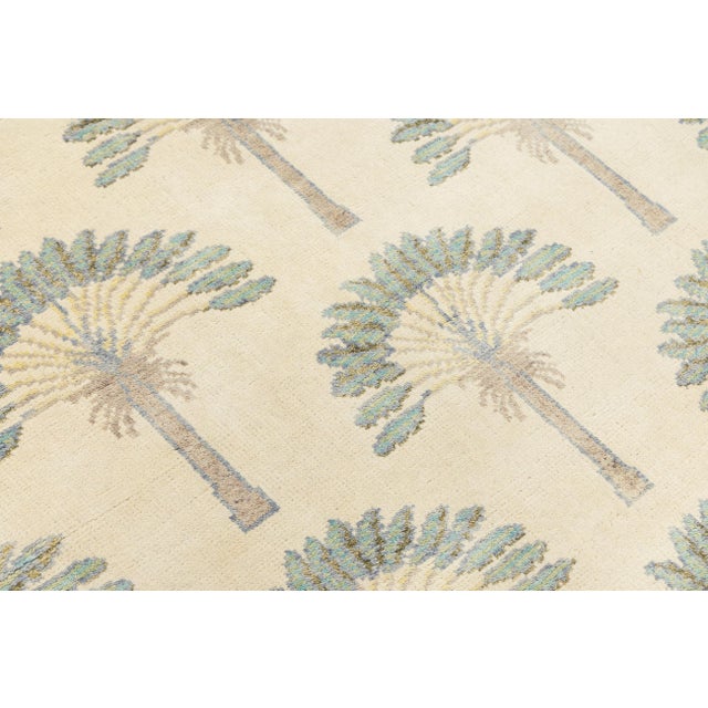 Art Deco Modern Fan Palm Hand-Knotted Wool Area Rug 4x6 For Sale - Image 9 of 9