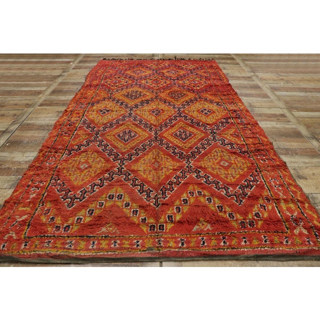 Textile Vintage Berber Red Beni M'Guild Moroccan Rug - 05'09 X 10'07 For Sale - Image 7 of 9