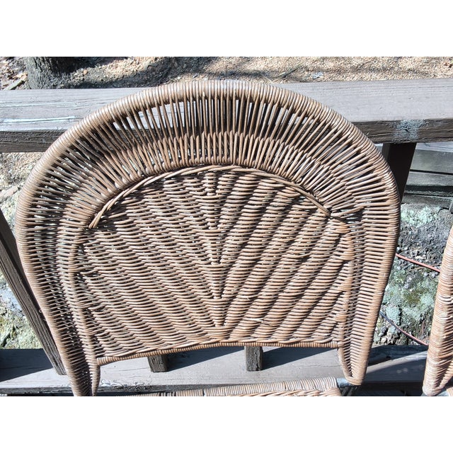 Vintage Frederick Weinberg-Similar Wicker and Wrought Iron Chairs, Attributed For Sale - Image 4 of 9