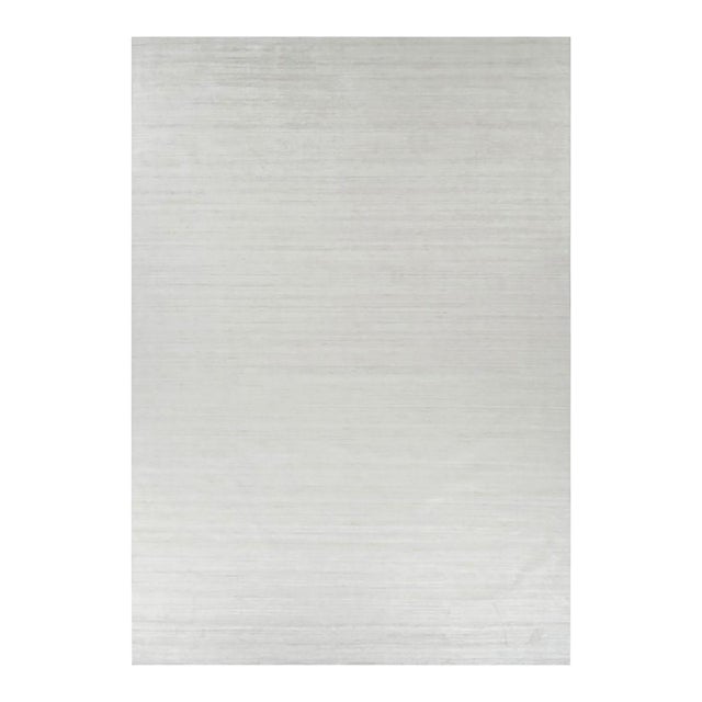 Rug & Kilim’s Oversized Textural Rug in Solid White, Gray and Cream Striae - 14x20 For Sale