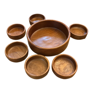 Vintage Mid-Century Modern Genuine Teak Salad Bowl Set - 7 Pieces