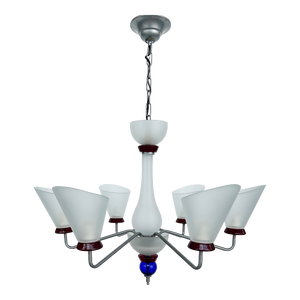 Vintage Italian Murano Style Glass 6-Arm Chandelier, Oblique Cone Shades