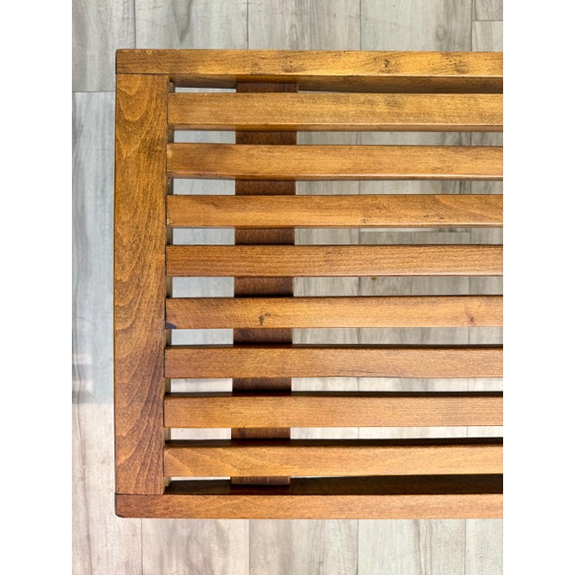 Wood Vintage Scandinavian Modern Slatted Wood Bench Made in Yugoslavia For Sale - Image 7 of 13