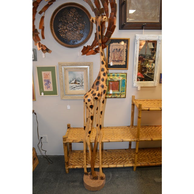 Figurative Hand Crafted 5.5' Golden Wood & Brown Standing Wooden Giraffe For Sale - Image 3 of 17