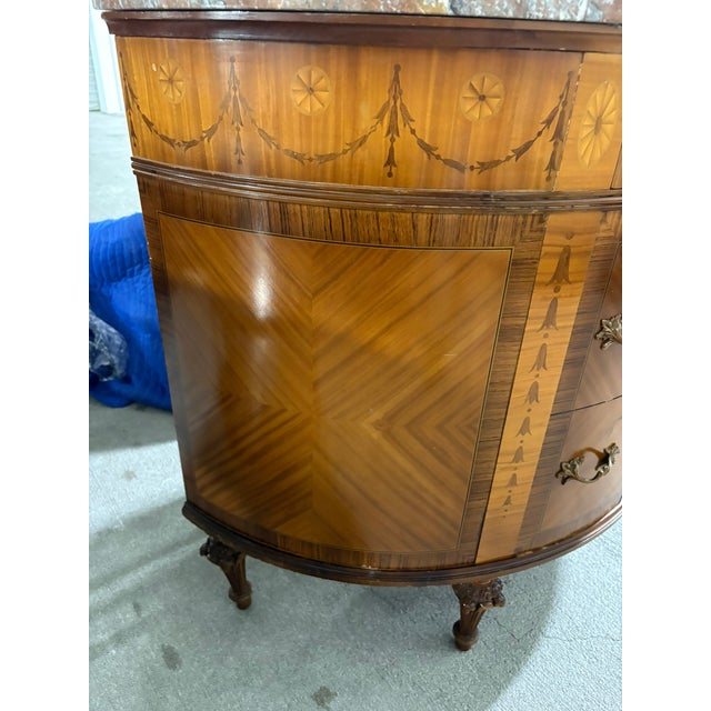 Brown Louis XVI Style Demilune Commode With Marble Top, 19th Century For Sale - Image 8 of 13