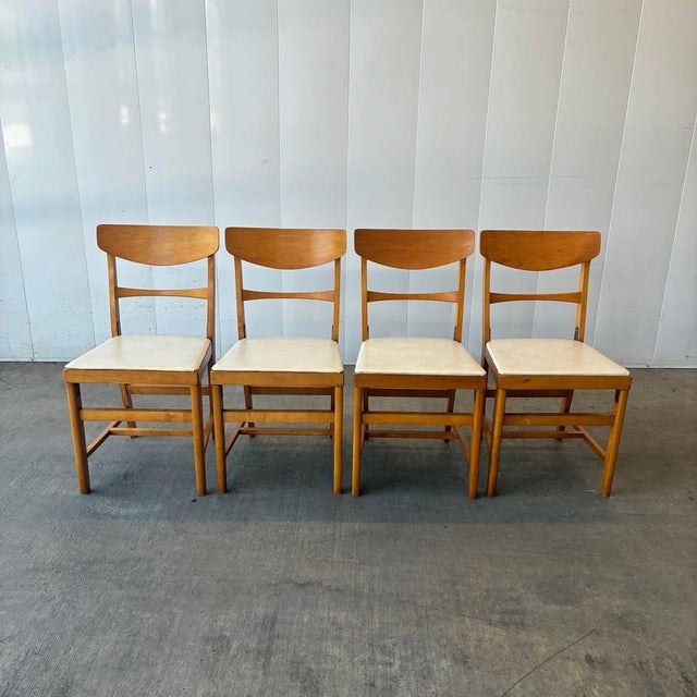 DESCRIPTION: A clean set of 4 vintage mid century modern dining chairs by Norquist, featuring sculpted bentwood backs,...