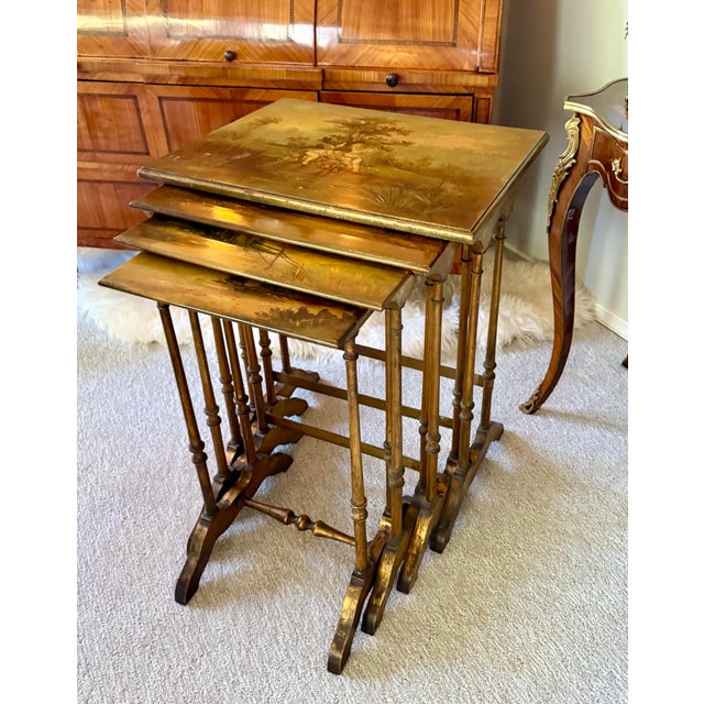 Victorian Hand Painted and Gilded Nesting Tables - Set of 4 For Sale - Image 9 of 12