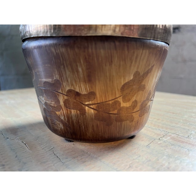 1970s Vintage Apple Amber Glass Bowl With Brass Lid For Sale - Image 5 of 12