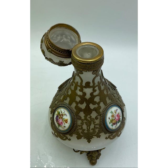 Opaline Bronze Bottle with Polychrome Porcelain Plates For Sale - Image 6 of 13