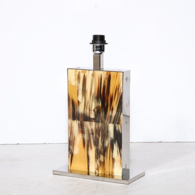 Modernist Rectilinear Table Lamps in Paneled Horn and Polished Nickel For Sale - Image 4 of 12