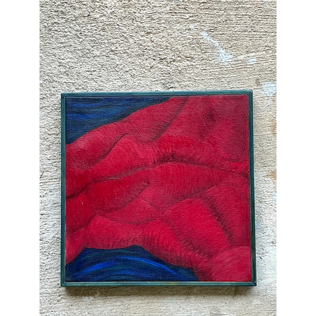 Red Vintage Framed Abstract Canvas Painting For Sale - Image 8 of 12