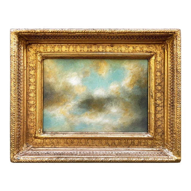 Contemporay Plein Air Cloud Painting in Vintage Gold "Well" Frame For Sale