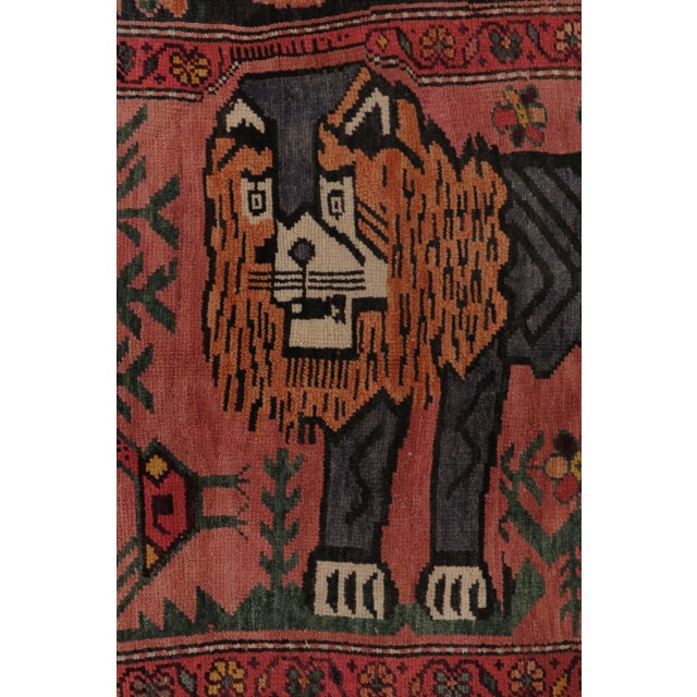 Traditional Vintage Turkish Twin Lion Pictorial Rug With Colorful Tribal Motifs - Rug & Kilim For Sale - Image 3 of 10