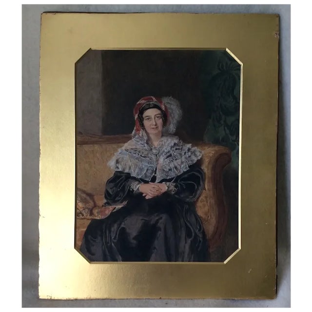 A beautiful Antique (circa 1840s) Original Watercolor Painting of a Lady. The Lady is identified on the back as "Emily...