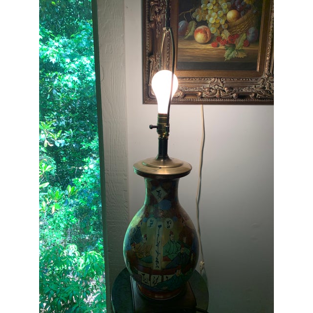 Ceramic 1960s Chinoiserie Hand Painted Porcelain Lamp For Sale - Image 7 of 13