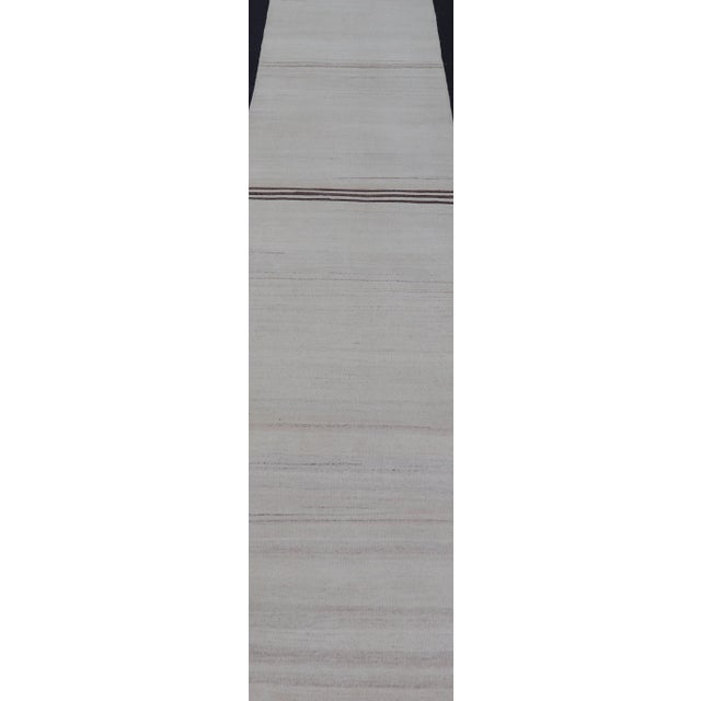 Traditional Vintage Turkish Kilim Runner With Subtle Neutral Tones and Elegant Stripes 2'5 X 13'10 For Sale - Image 3 of 10