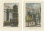 Set of two antique prints titled 'Pavisors, a Moveable Tower - A Man at Arms in Plate Armour (\.)'. The first print shows...