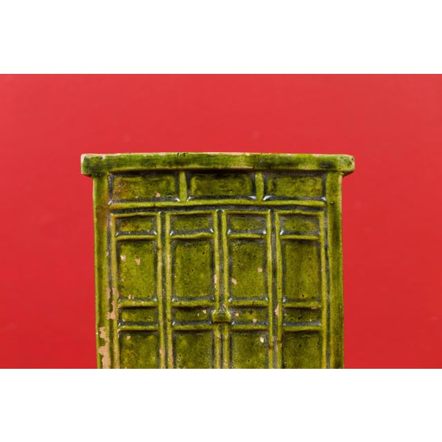 Early 21st Century Chinese Ming Dynasty Period Green Glazed Miniature Armoire with Bracket Feet For Sale - Image 4 of 13