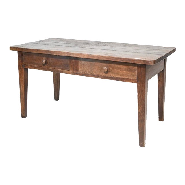 Late 19th Century French Rustic Farmhouse Table With 2 Drawers For Sale