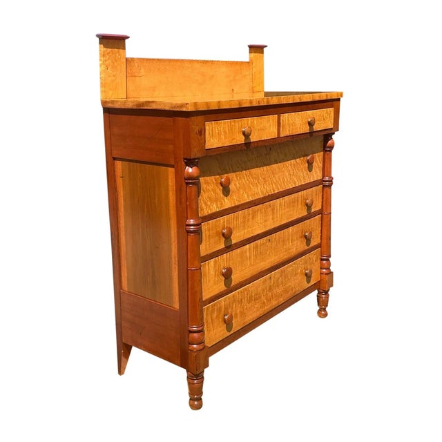 Early 19th Century Antique Federal Birds Eye Maple Chest of Drawers With Cherry & Poplar For Sale - Image 4 of 12