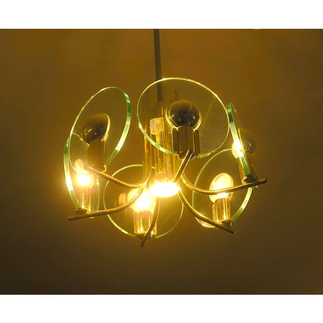 1960s Silver-Plated Chandelier with Six Cut Glass Discs, Italy, 1960s For Sale - Image 5 of 6
