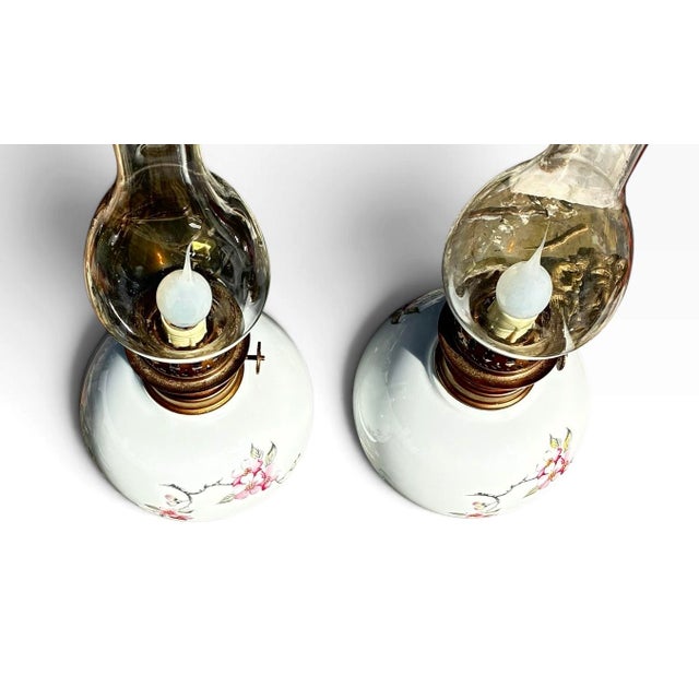 White Vintage Limoges Floral Porcelain Electric Lamps - Pair For Sale - Image 8 of 18